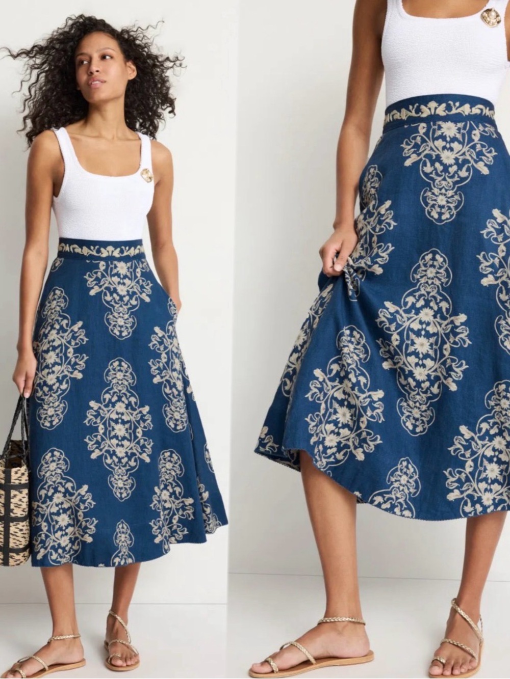 Agua by Agua Bendita  Suspiro Bergamota Ribbons Maxi Skirt size small.